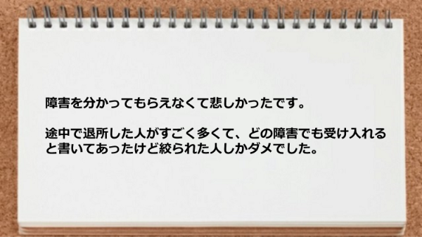 障害を分かってもらえなくて悲しかった。
