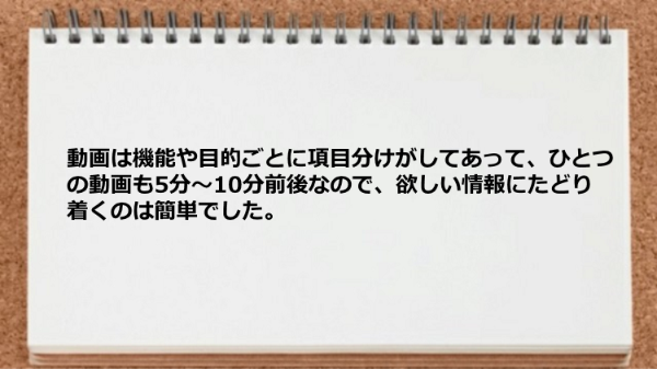 動画は5分～10分前後なので欲しい情報がすぐに見つかります。
