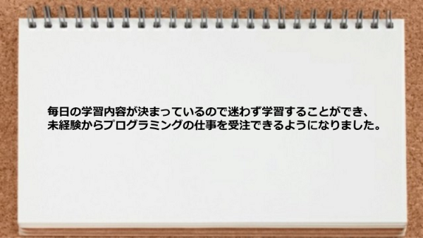 未経験からプログラミングの仕事を受注できるようになった。
