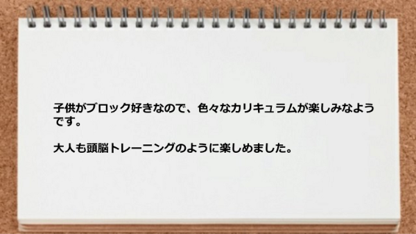大人も頭脳トレーニングのように楽しめるカリキュラムだった
