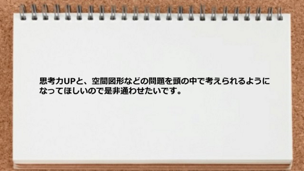 思考力UPと空間図形などの問題を頭の中で考えられるカリキュラムである。
