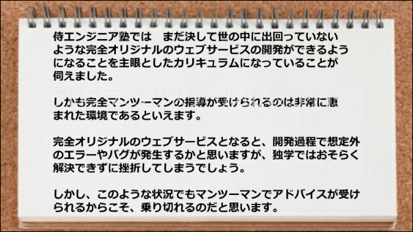 マンツーマン指導とオリジナル開発ができるカリキュラムが優れている