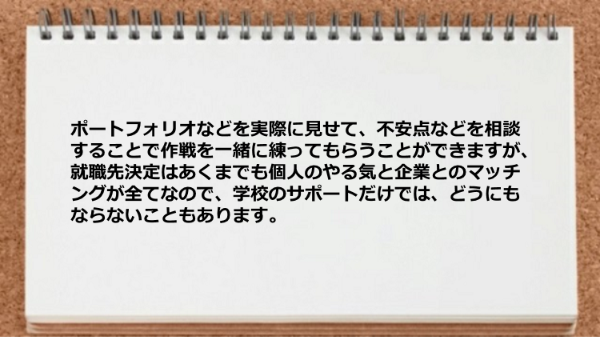 就職先決定はマッチングが全てなので学校のサポートだけではどうにもならない。
